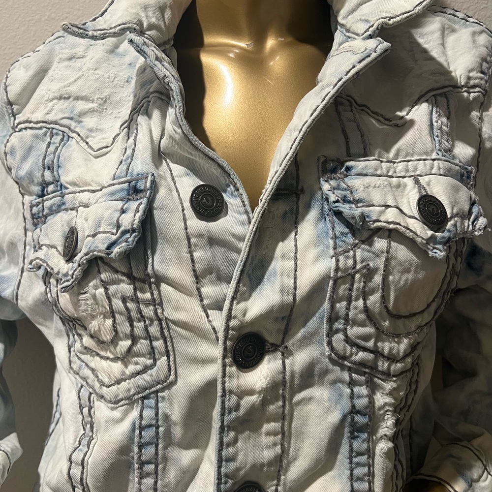 True Religion Blue Lightweight Denim Jacket with Contrasting Stitching
